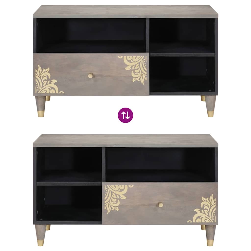 TV Cabinet Grey and Gold 80 x 33.5 x 46 cm Solid Mango wood