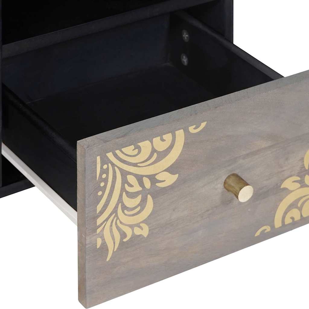 TV Cabinet Grey and Gold 100 x 33.5 x 46 cm Solid Mango wood