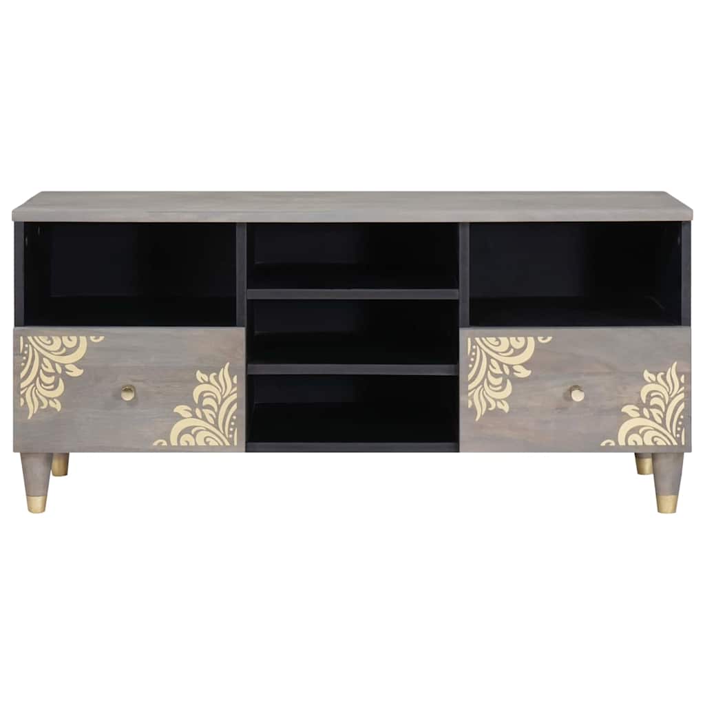 TV Cabinet Grey and Gold 100 x 33.5 x 46 cm Solid Mango wood