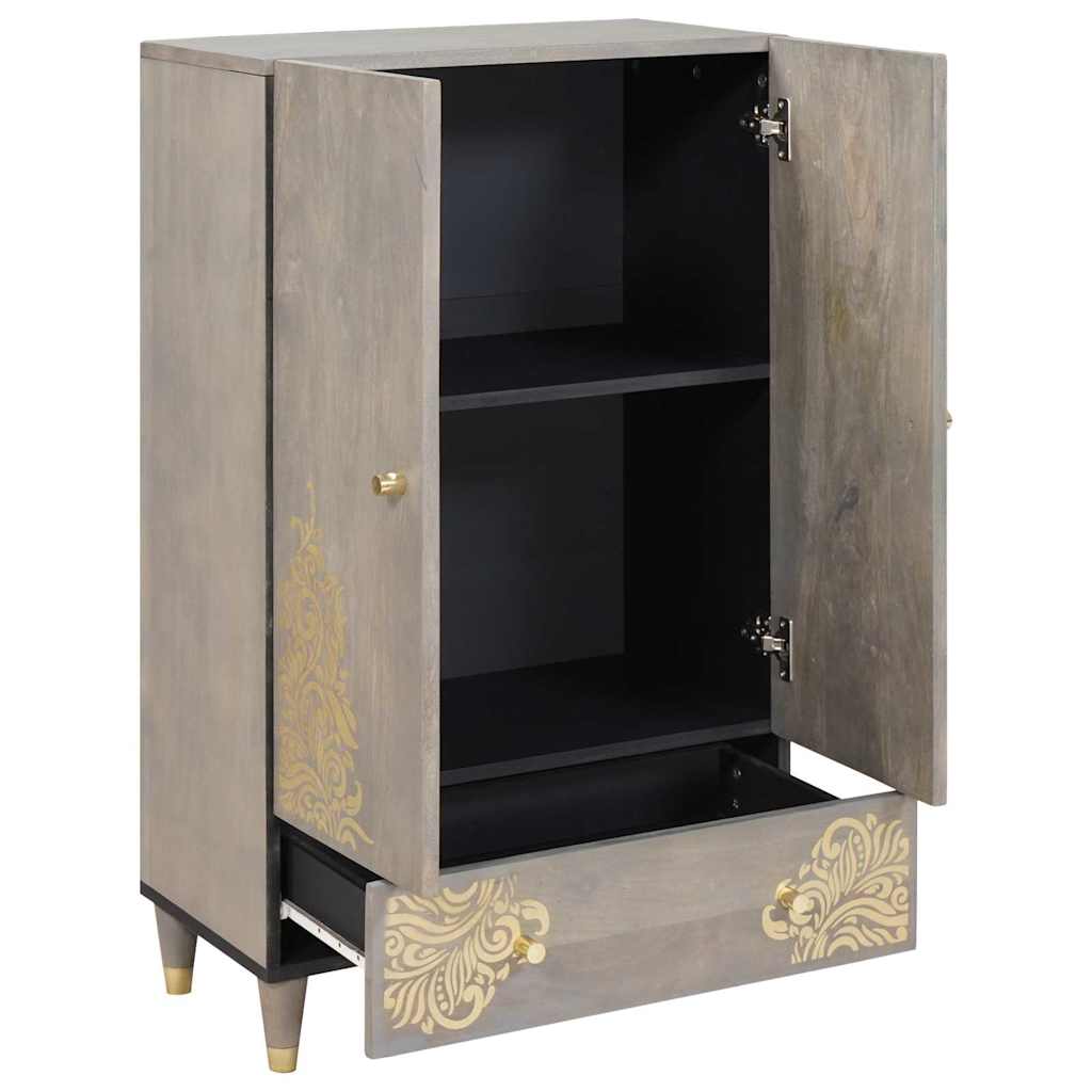 Highboard Grey and Gold 60 x 33.5 x 100 cm Solid Mango wood