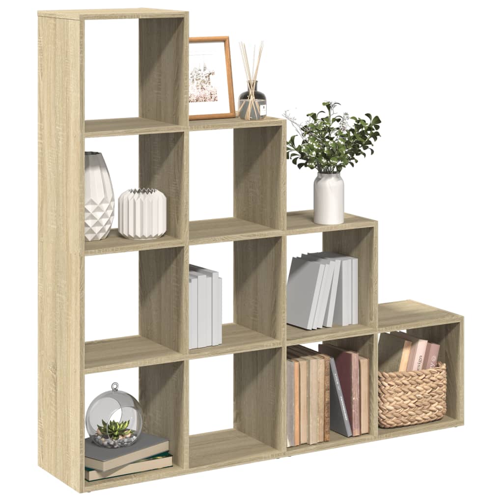 Room Divider Bookcase 4-Tier Sonoma Oak 131.5x29x131.5 cm Engineered Wood