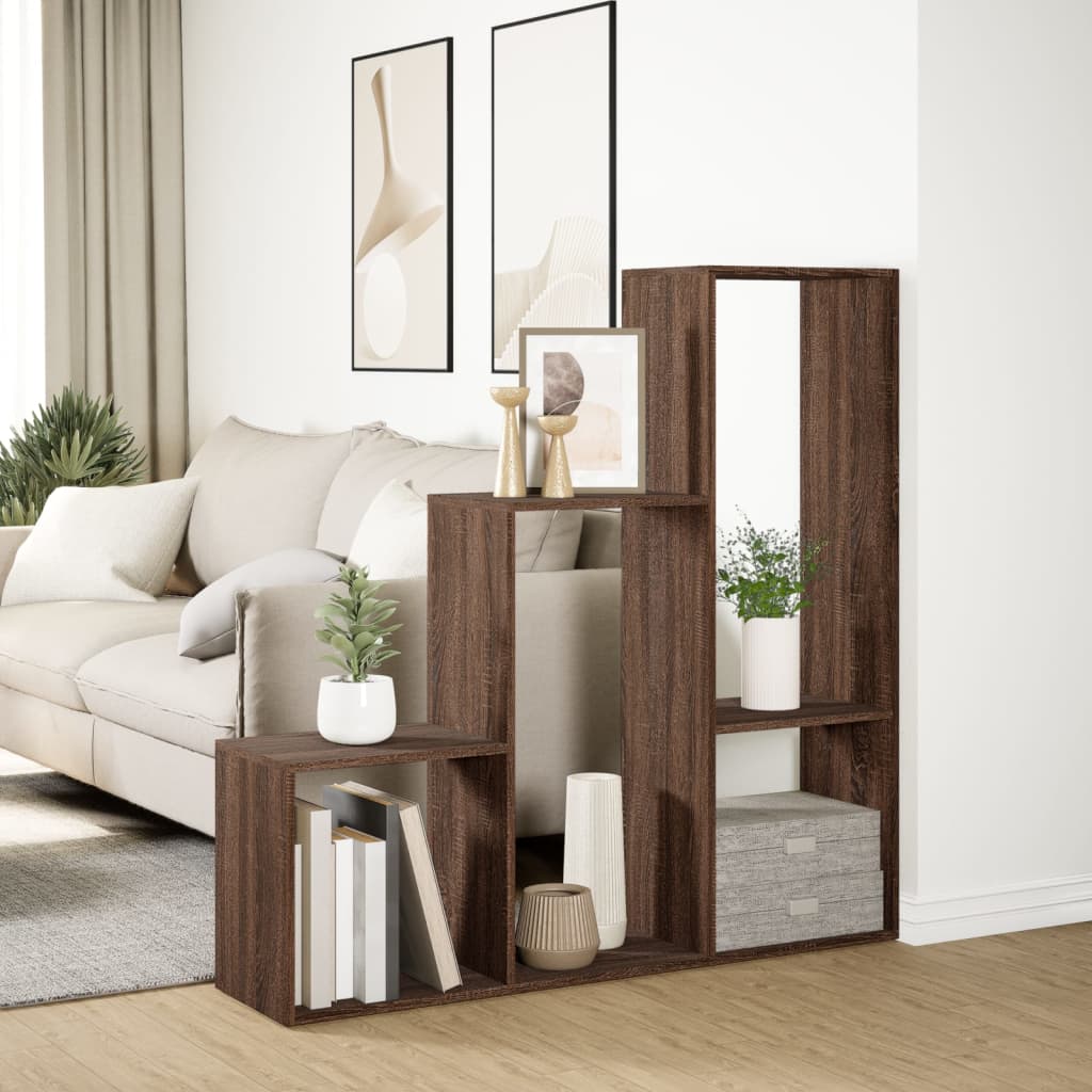 Room Divider Bookcase 3-Tier Brown Oak 123x29x123 cm Engineered Wood