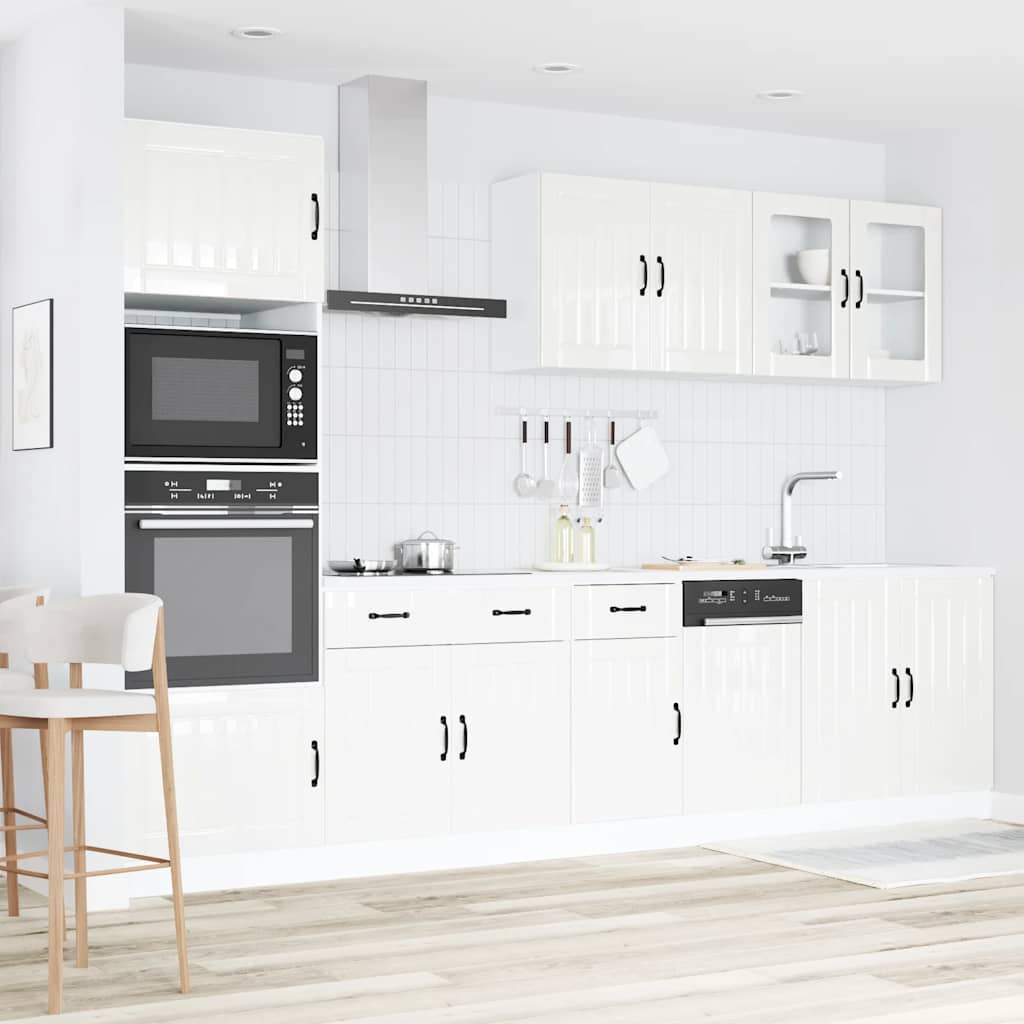 7 Piece Kitchen Cabinet Set Lucca High Gloss White Engineered Wood