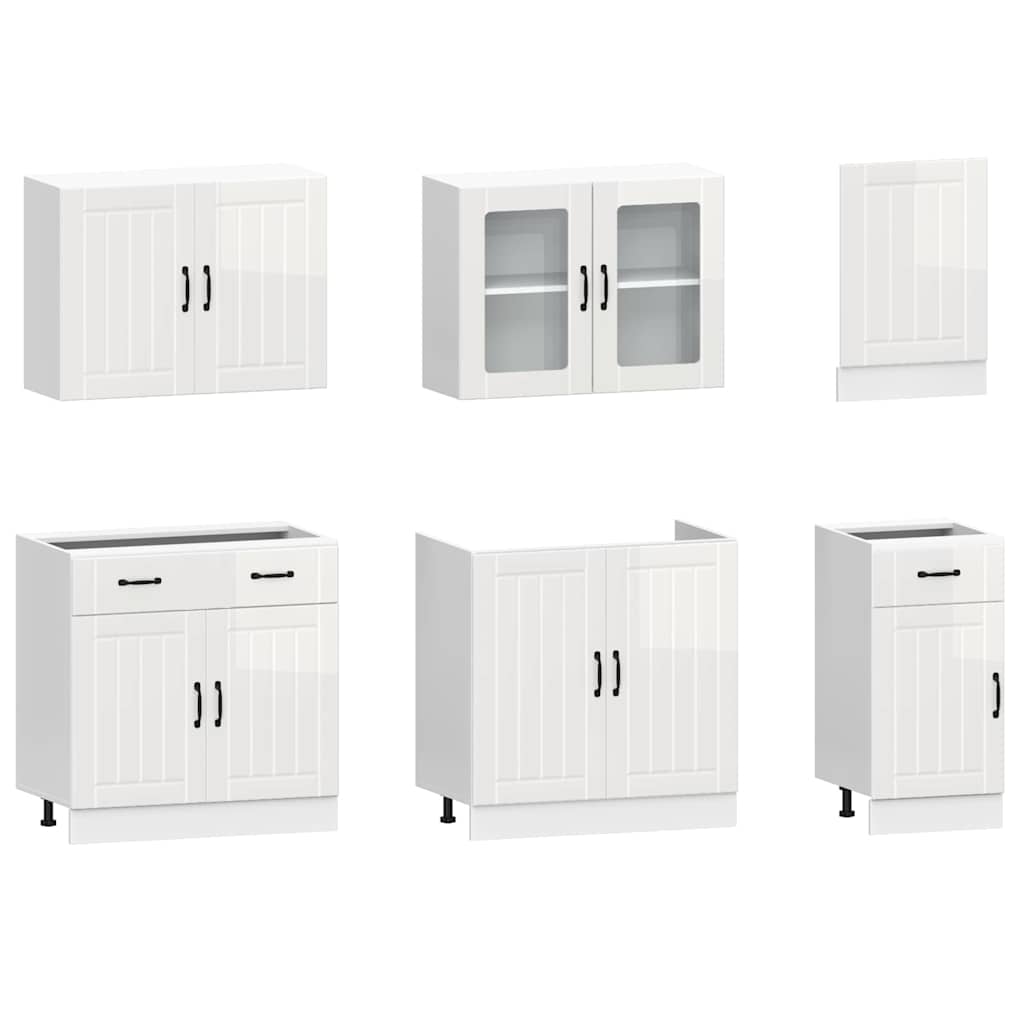 7 Piece Kitchen Cabinet Set Lucca High Gloss White Engineered Wood