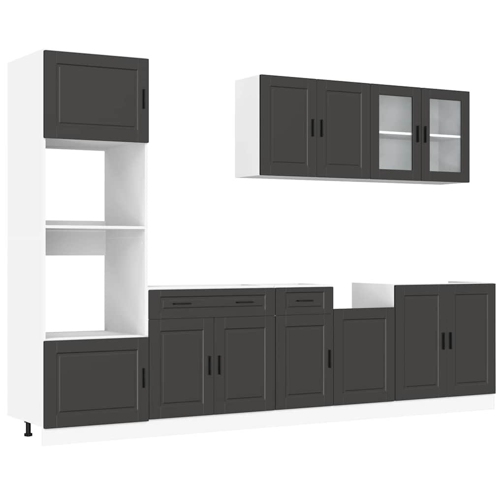 7 Piece Kitchen Cabinet Set Porto Black Engineered Wood