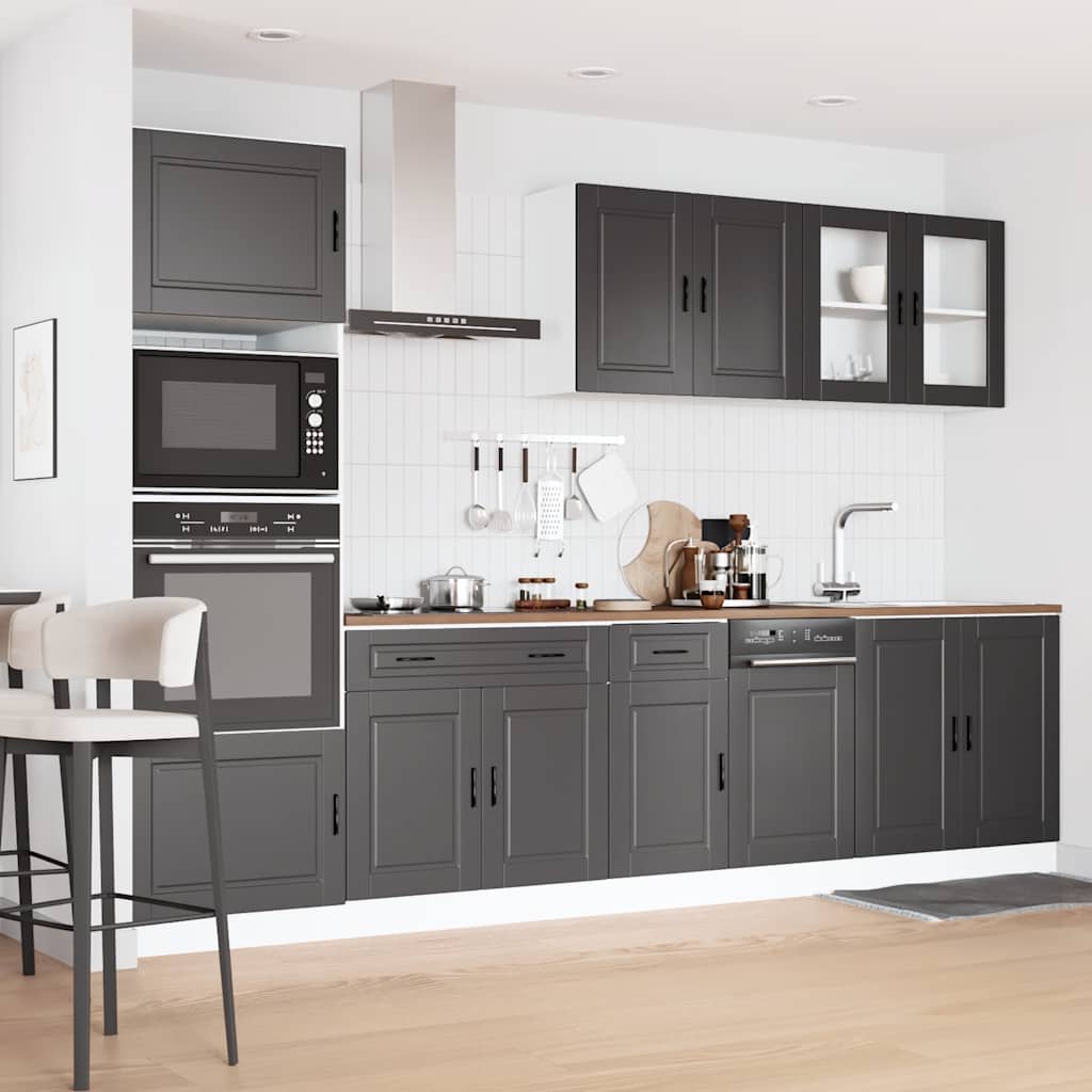 7 Piece Kitchen Cabinet Set Porto Black Engineered Wood