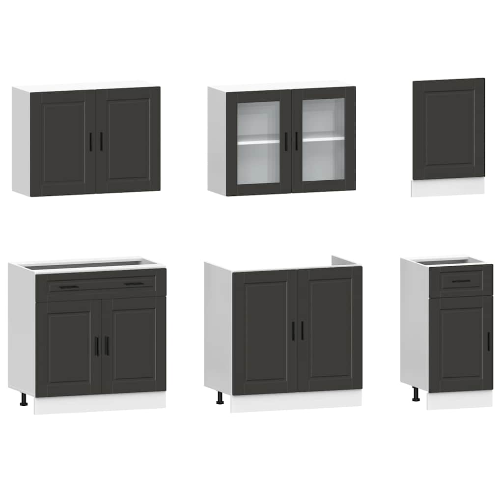 7 Piece Kitchen Cabinet Set Porto Black Engineered Wood
