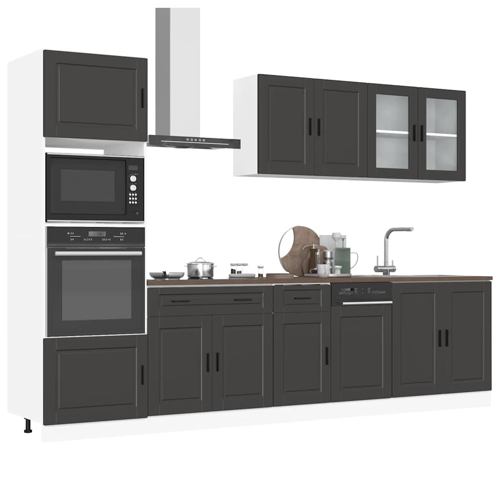 7 Piece Kitchen Cabinet Set Porto Black Engineered Wood