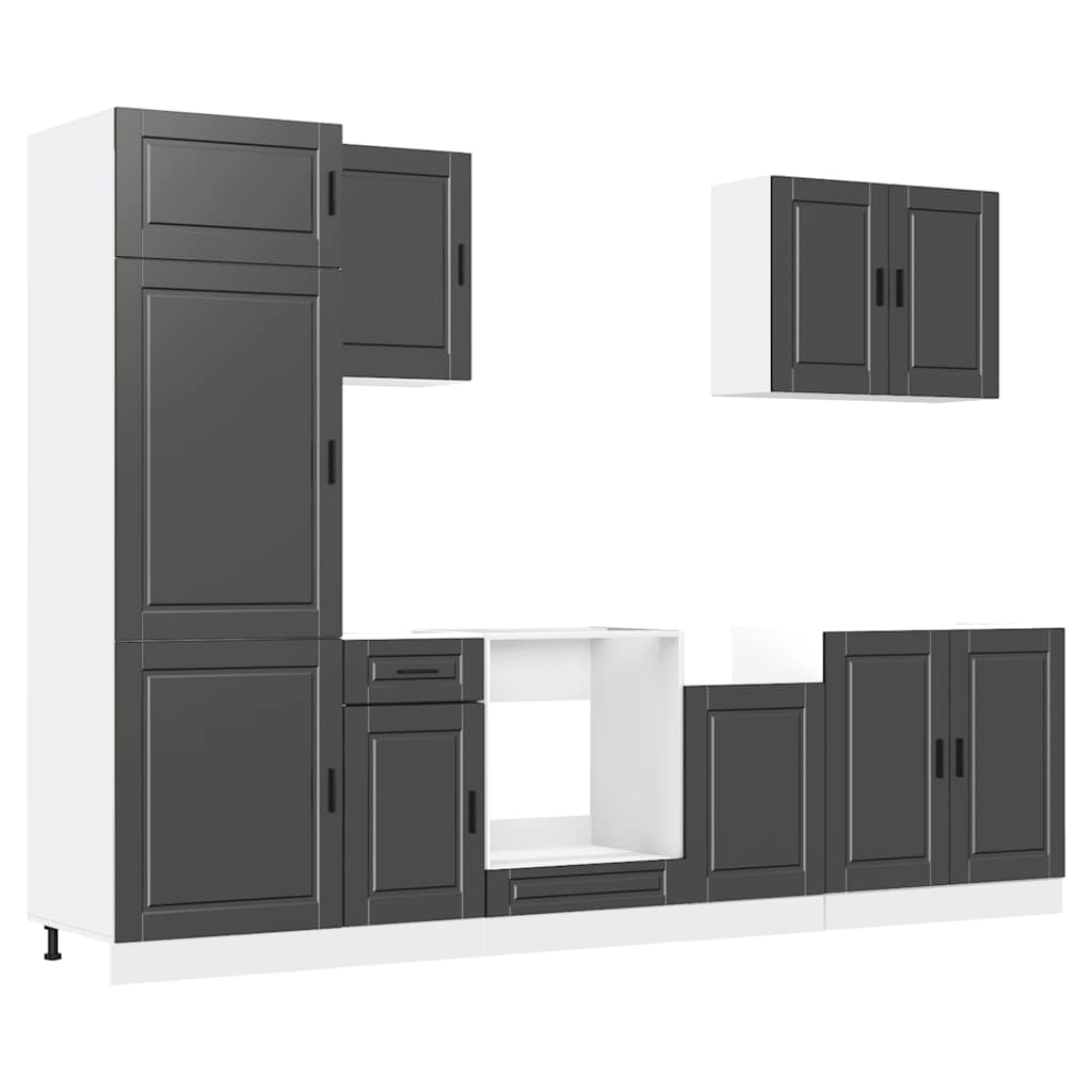 7 Piece Kitchen Cabinet Set Porto Black Engineered Wood