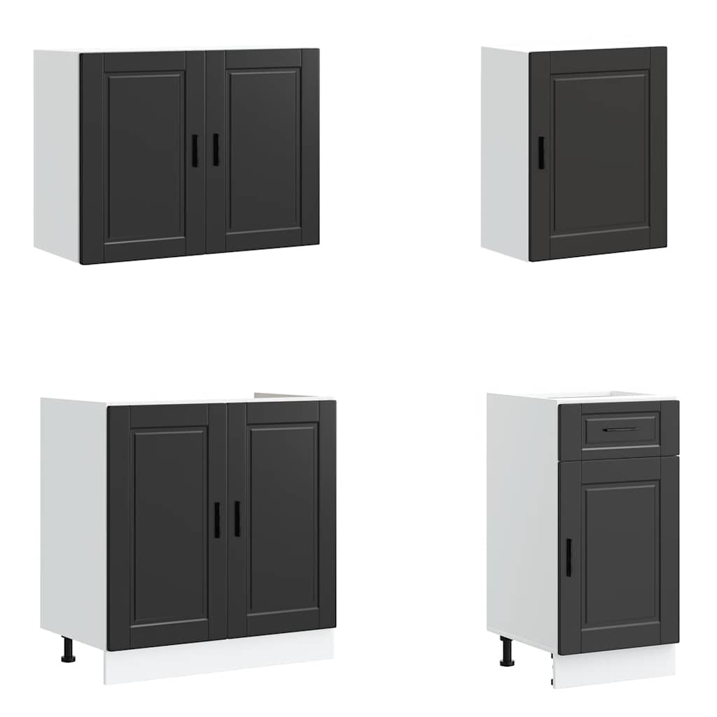 7 Piece Kitchen Cabinet Set Porto Black Engineered Wood