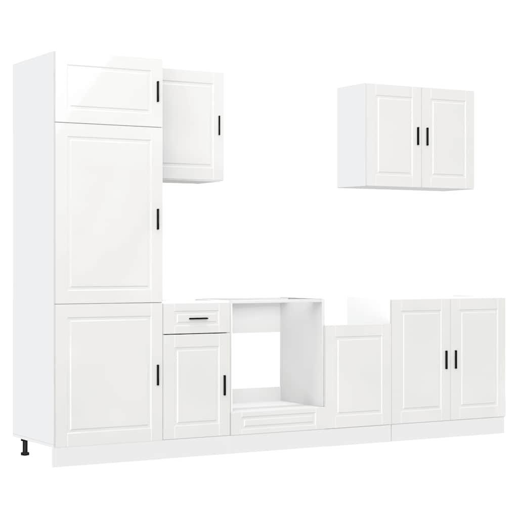 7 Piece Kitchen Cabinet Set Porto High Gloss White Engineered Wood