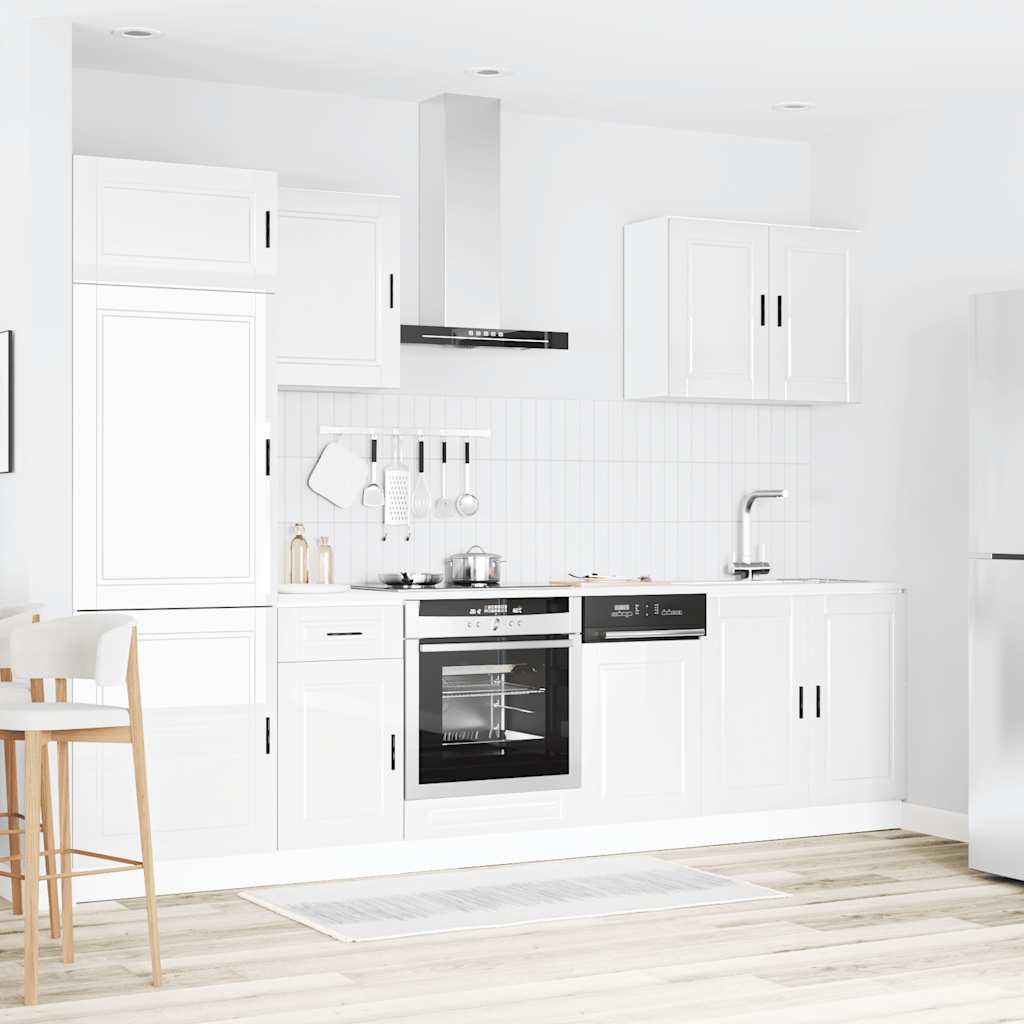 7 Piece Kitchen Cabinet Set Porto High Gloss White Engineered Wood