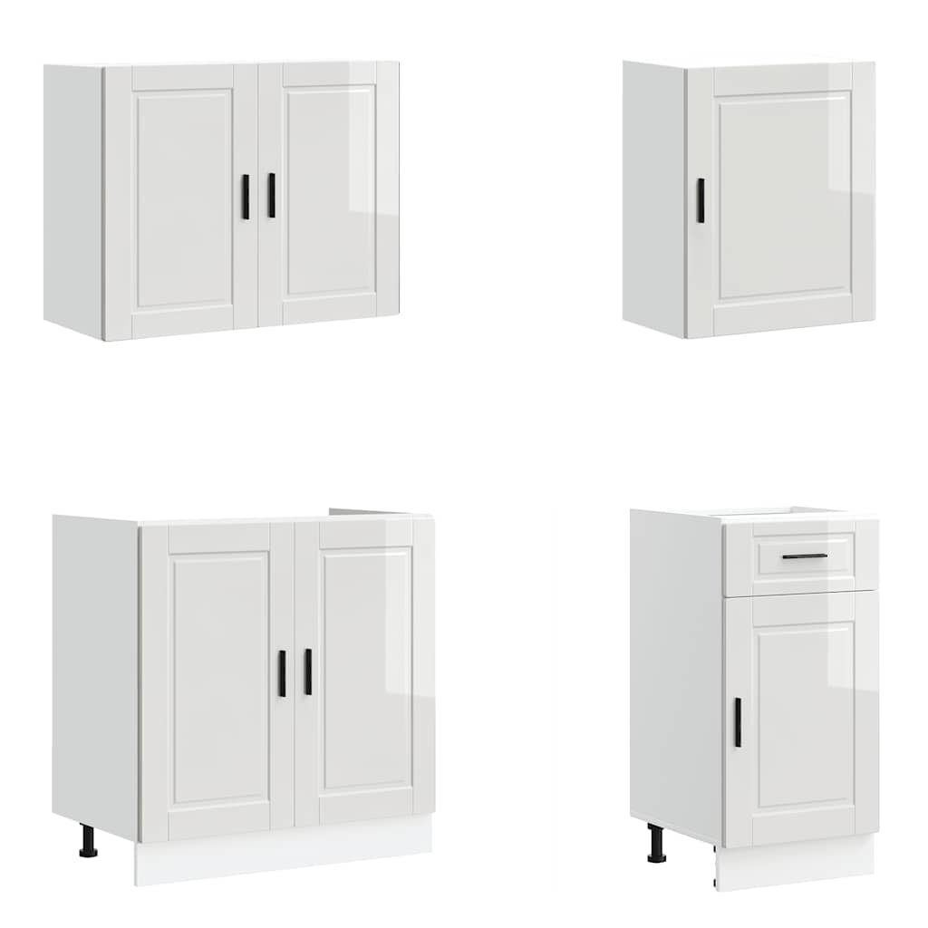 7 Piece Kitchen Cabinet Set Porto High Gloss White Engineered Wood