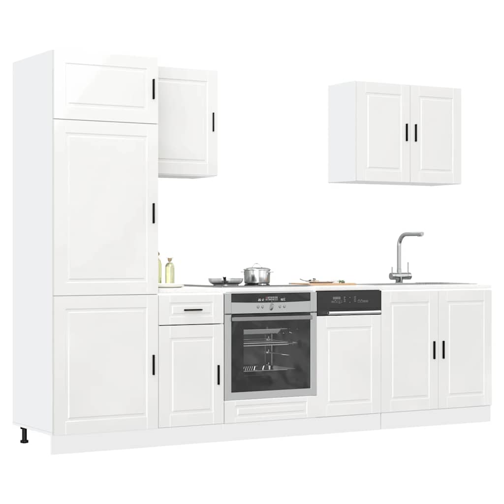 7 Piece Kitchen Cabinet Set Porto High Gloss White Engineered Wood
