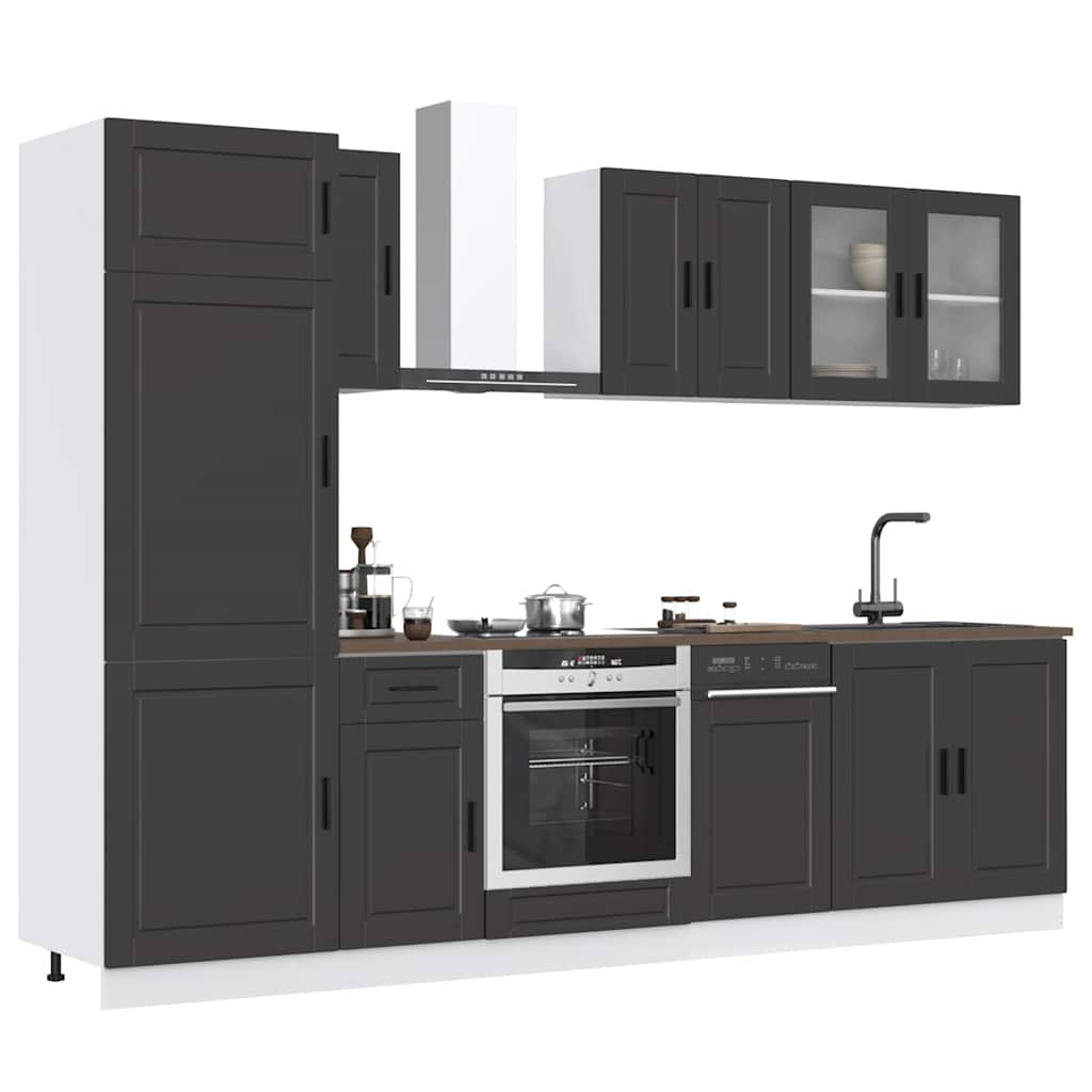8 Piece Kitchen Cabinet Set Porto Black Engineered Wood