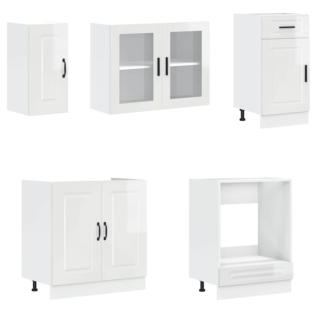 8 Piece Kitchen Cabinet Set Porto High Gloss White Engineered Wood