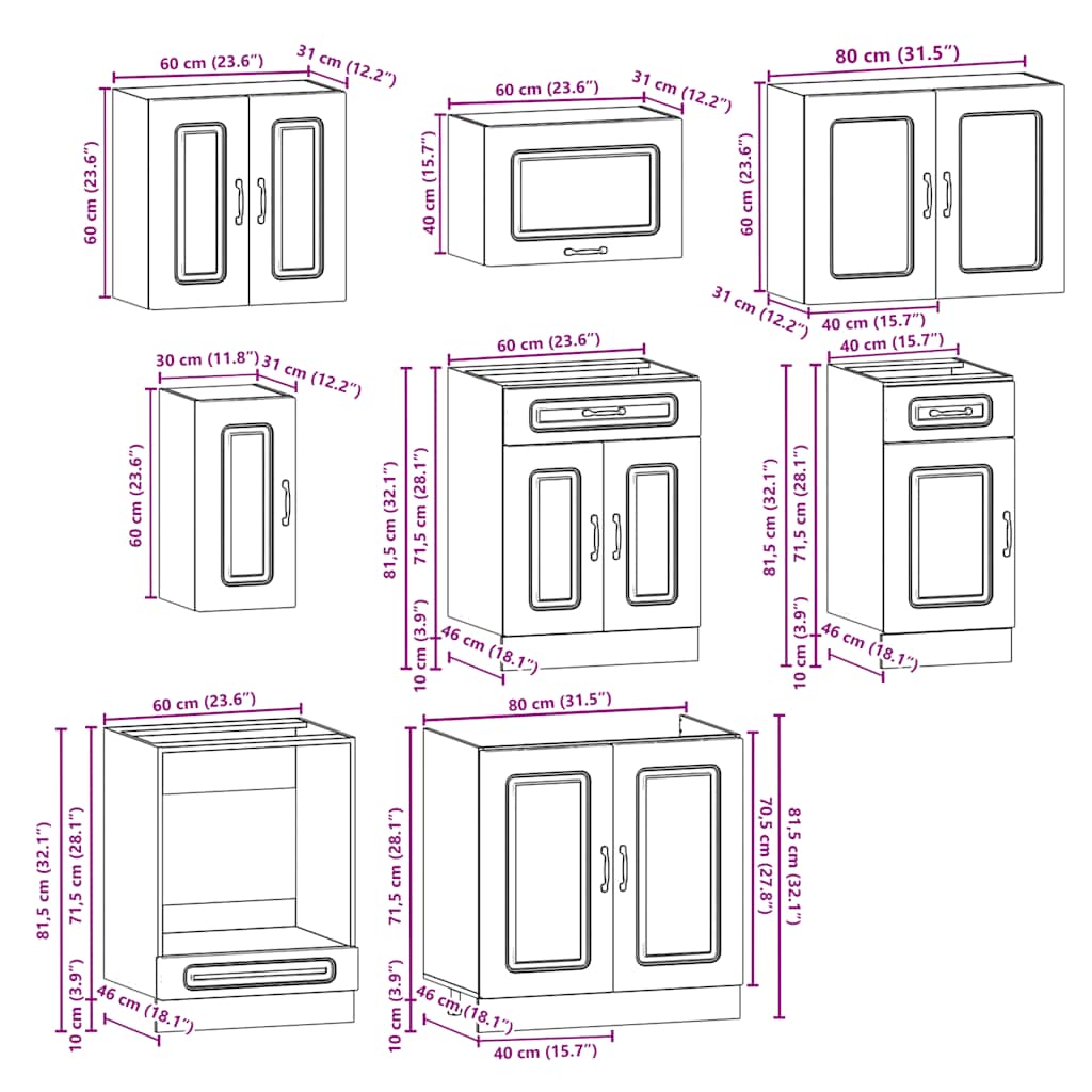8 Piece Kitchen Cabinet Set Kalmar High Gloss White Engineered Wood