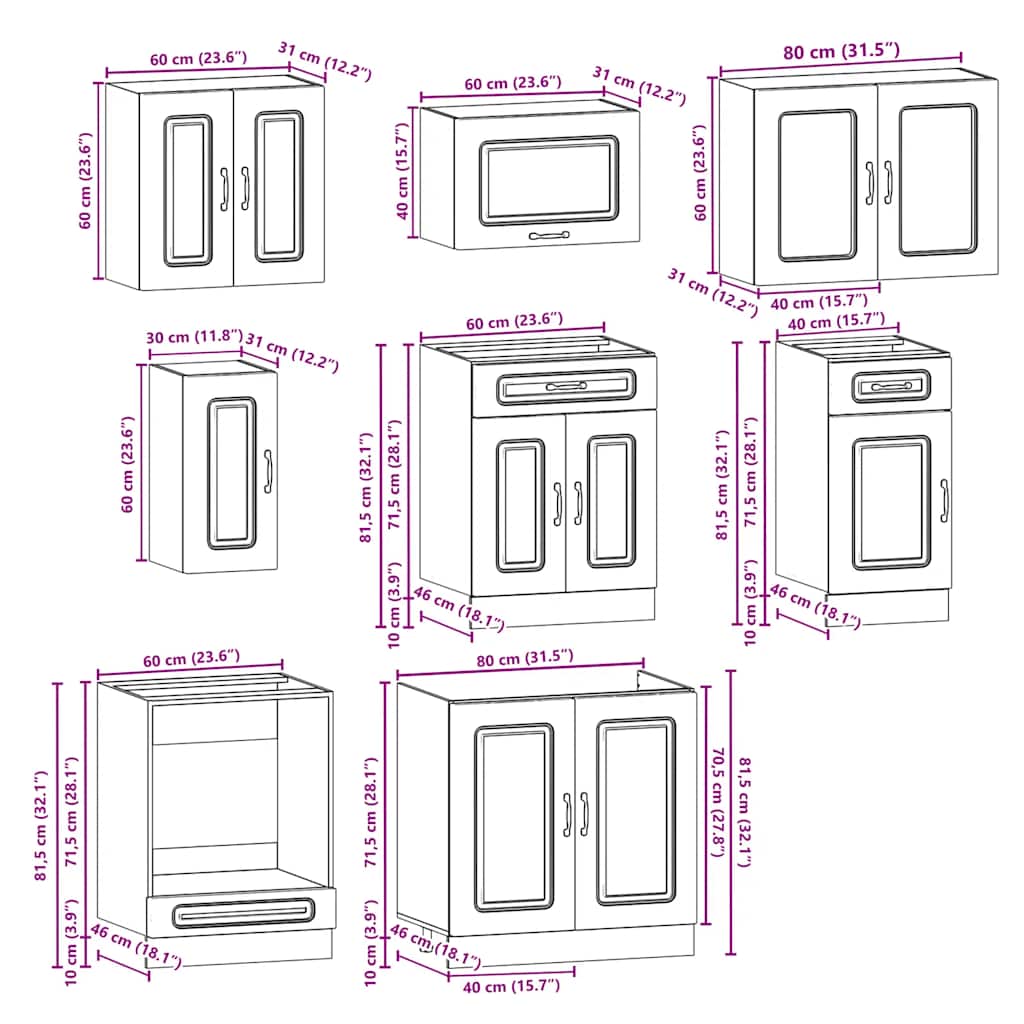 8 Piece Kitchen Cabinet Set Kalmar Grey Sonoma Engineered Wood