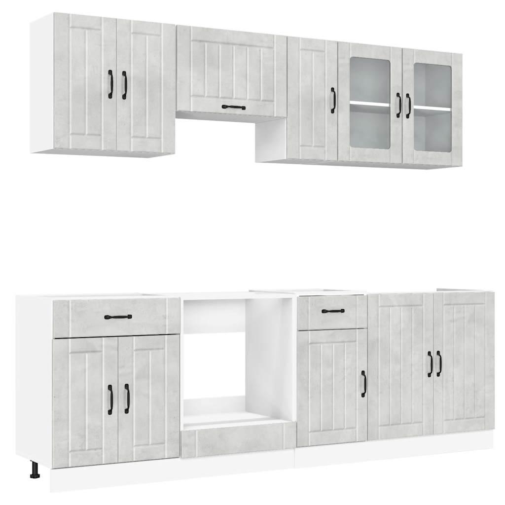 8 Piece Kitchen Cabinet Set Lucca Concrete Grey Engineered Wood