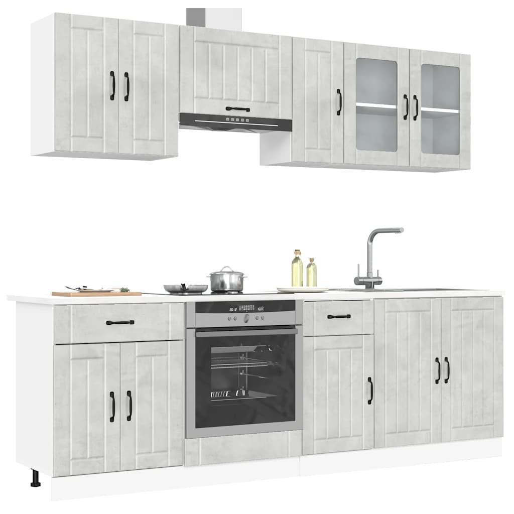 8 Piece Kitchen Cabinet Set Lucca Concrete Grey Engineered Wood