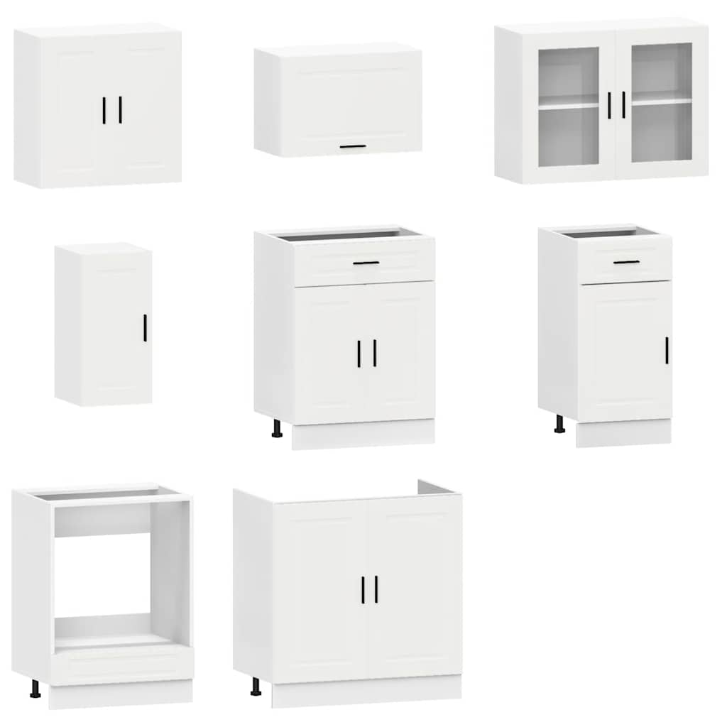 8 Piece Kitchen Cabinet Set Porto White Engineered Wood