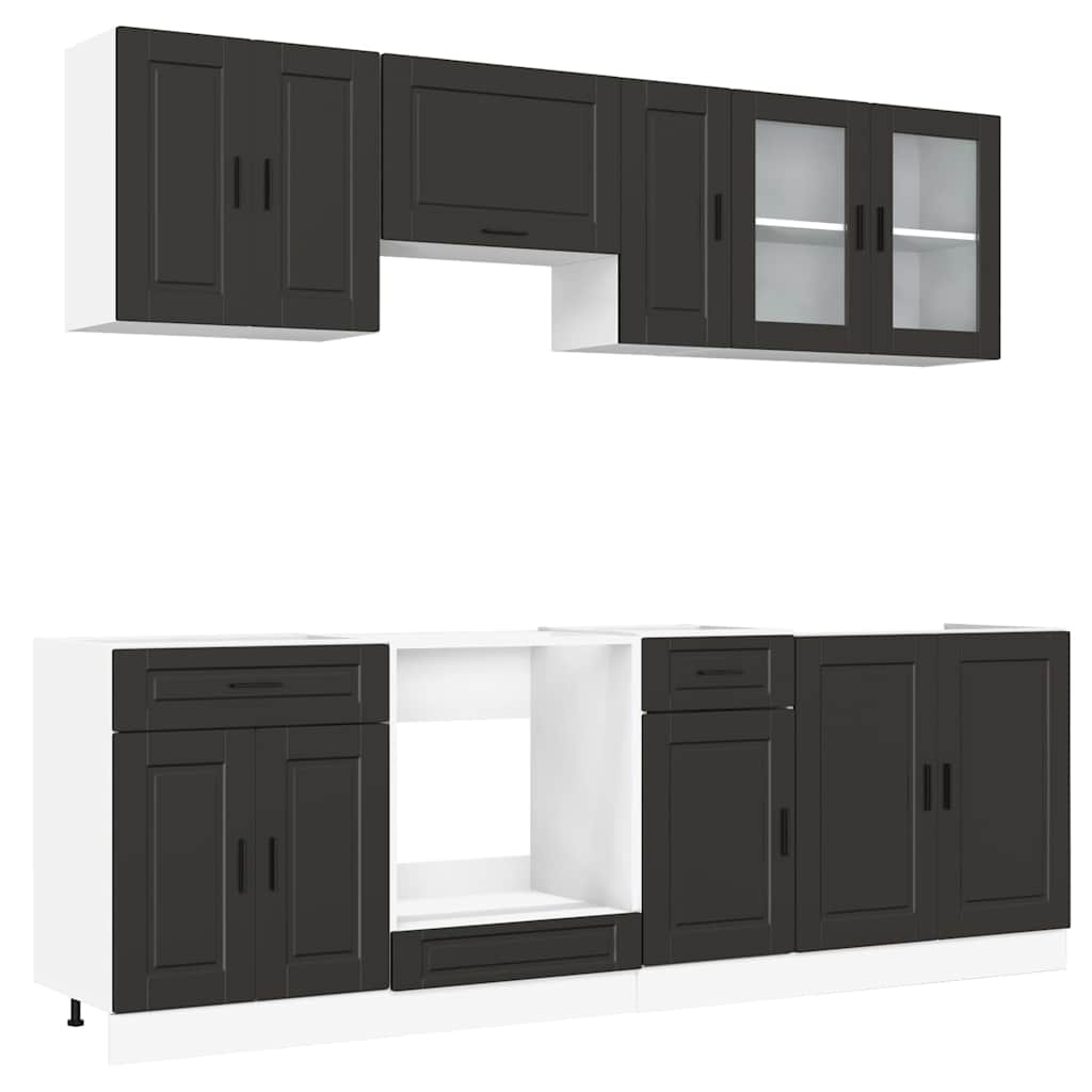 8 Piece Kitchen Cabinet Set Porto Black Engineered Wood
