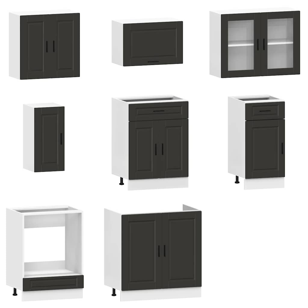 8 Piece Kitchen Cabinet Set Porto Black Engineered Wood