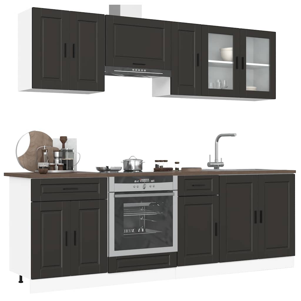 8 Piece Kitchen Cabinet Set Porto Black Engineered Wood