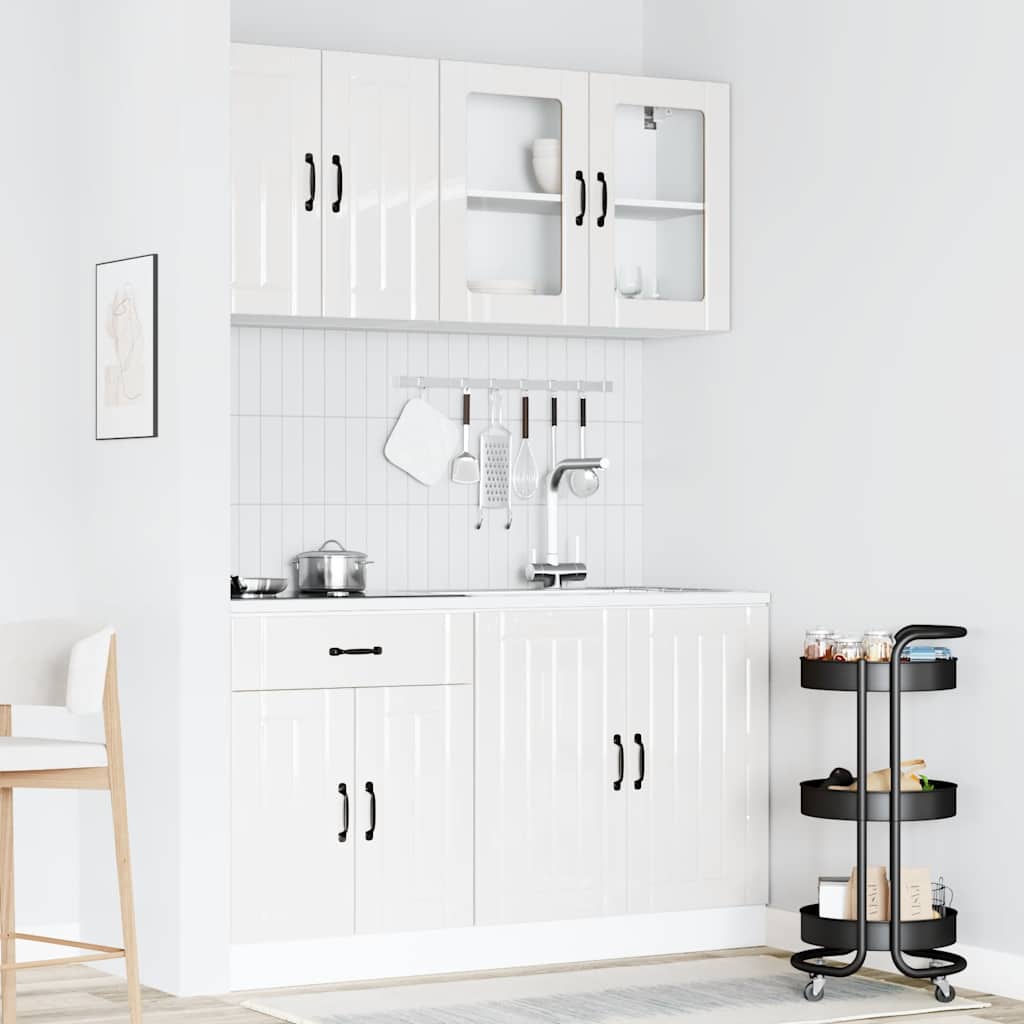 4 Piece Kitchen Cabinet Set Lucca High Gloss White Engineered Wood
