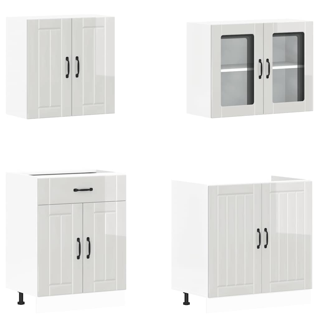 4 Piece Kitchen Cabinet Set Lucca High Gloss White Engineered Wood