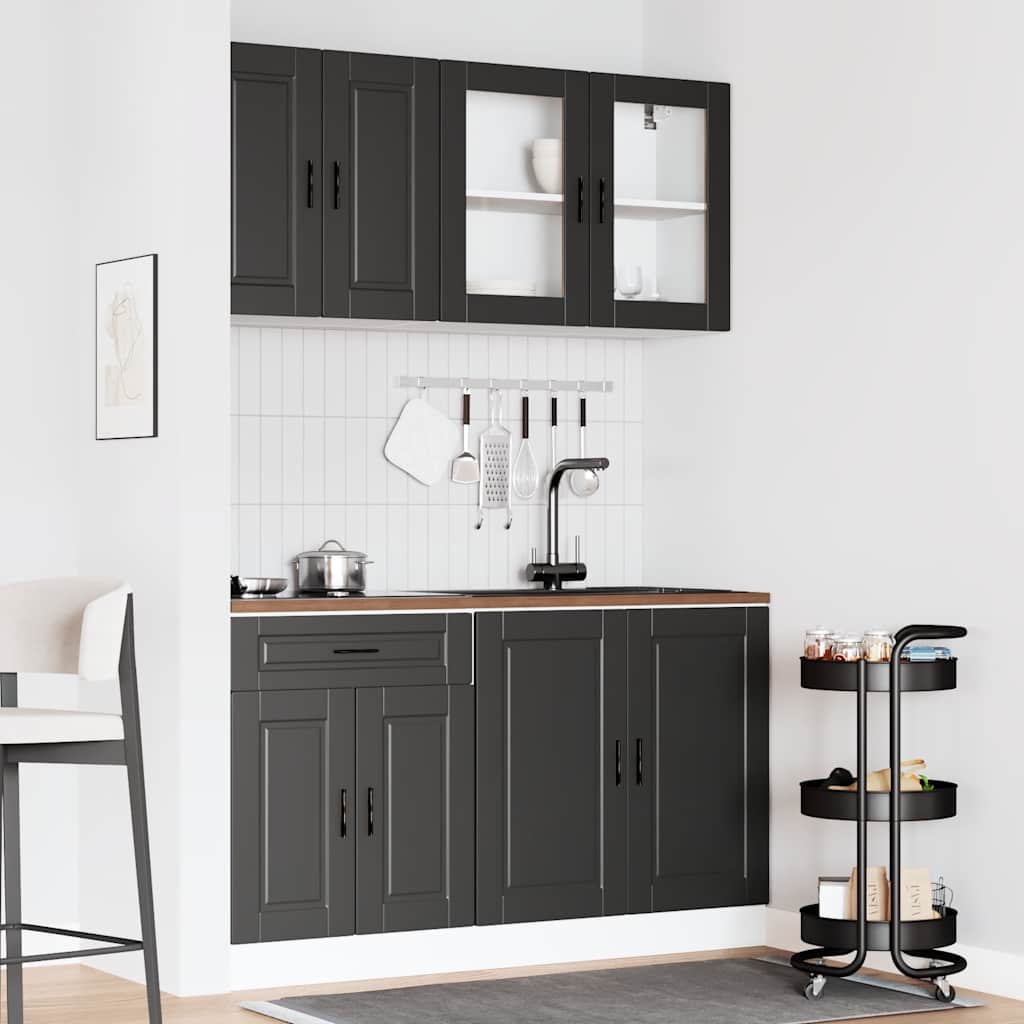 4 Piece Kitchen Cabinet Set Porto Black Engineered Wood