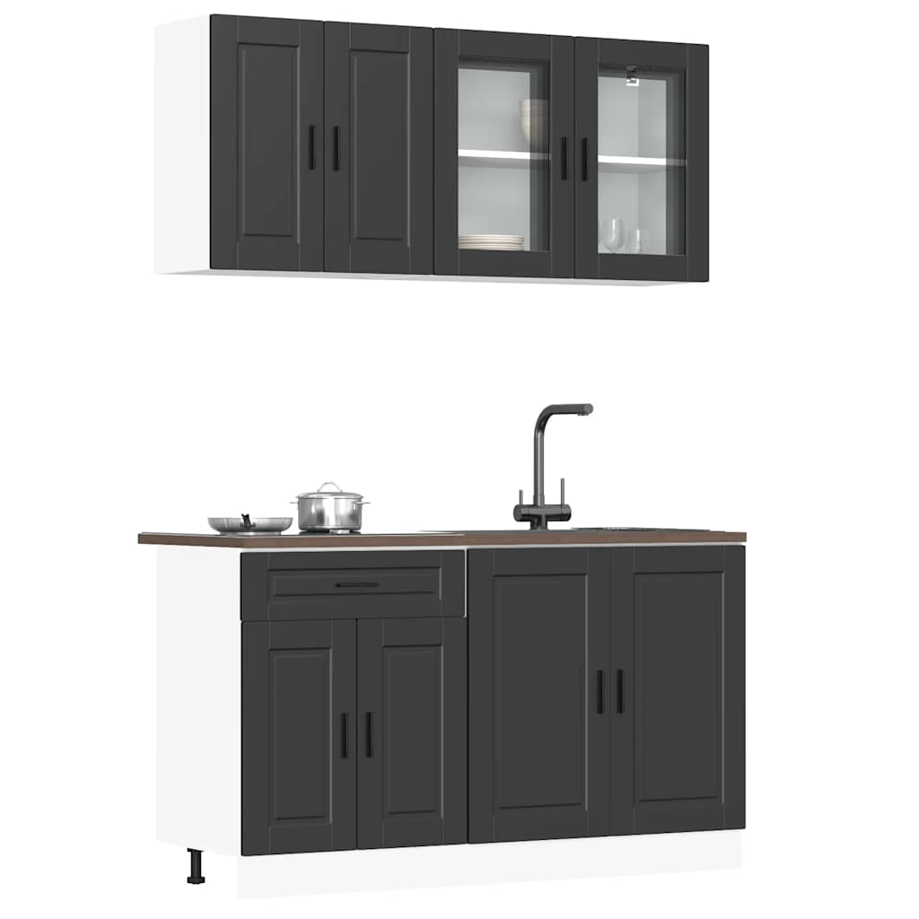 4 Piece Kitchen Cabinet Set Porto Black Engineered Wood