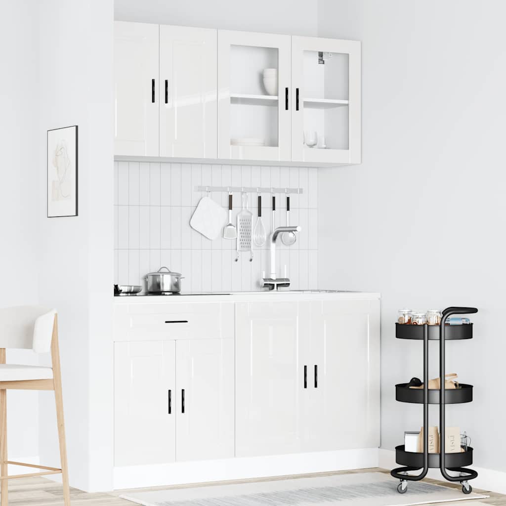 4 Piece Kitchen Cabinet Set Porto High Gloss White Engineered Wood