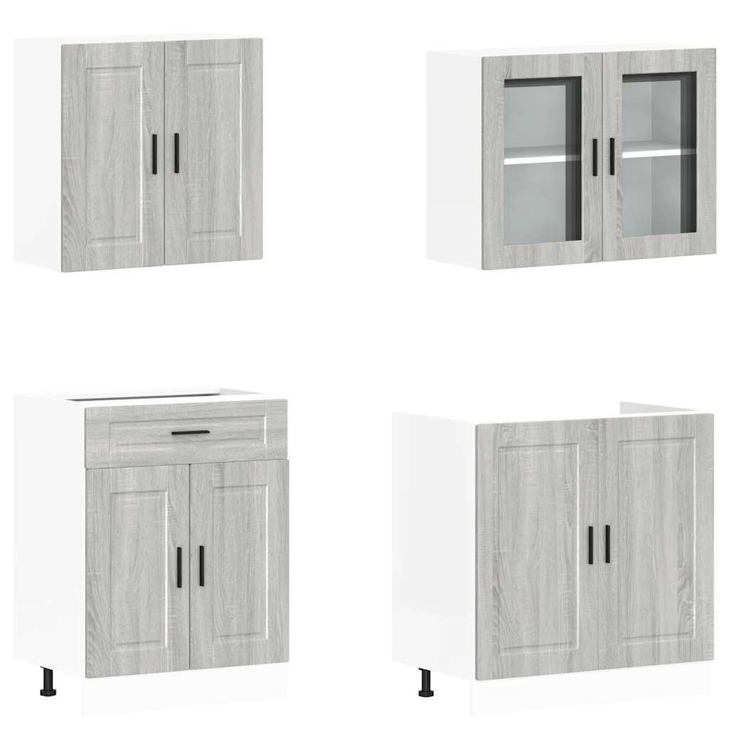 4 Piece Kitchen Cabinet Set Porto Grey Sonoma Engineered Wood