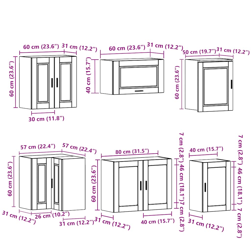 11 Piece Kitchen Cabinet Set Porto Smoked Oak Engineered Wood