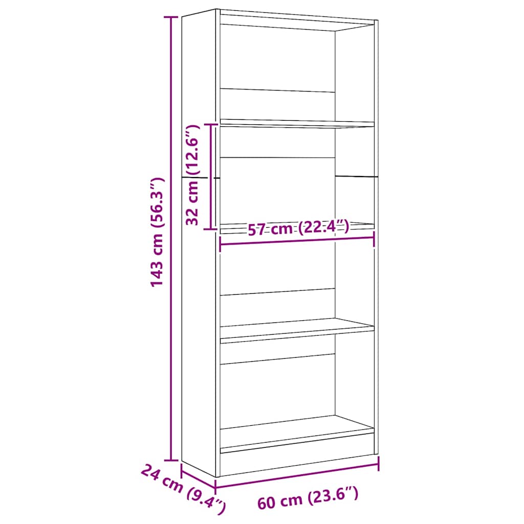Bookcase Artisian Oak 60x24x143 cm Engineered Wood