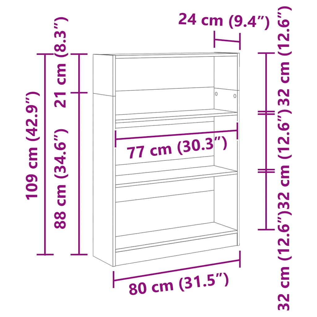 Bookcase Sonoma Oak 80x24x109 cm Engineered Wood
