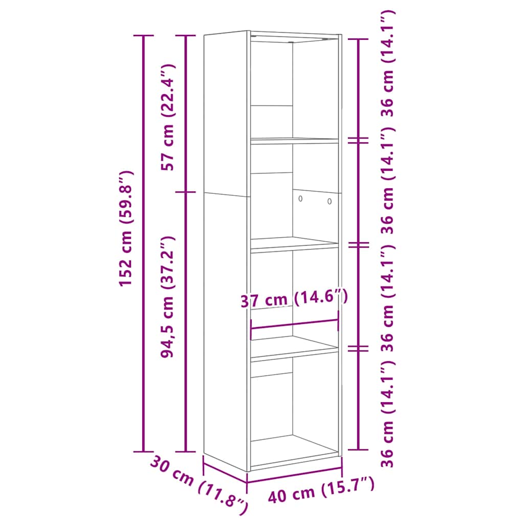 Bookcase Sonoma Oak 40x30x152 cm Engineered Wood