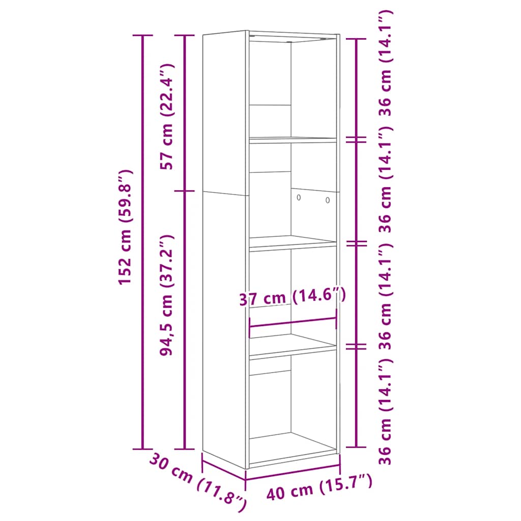 Bookcase Smoked Oak 40x30x152 cm Engineered Wood