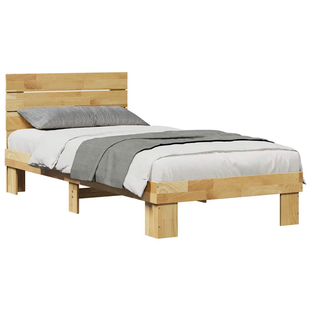 Bed Frame with Headboard without Mattress 90x200 cm Solid Wood Oak