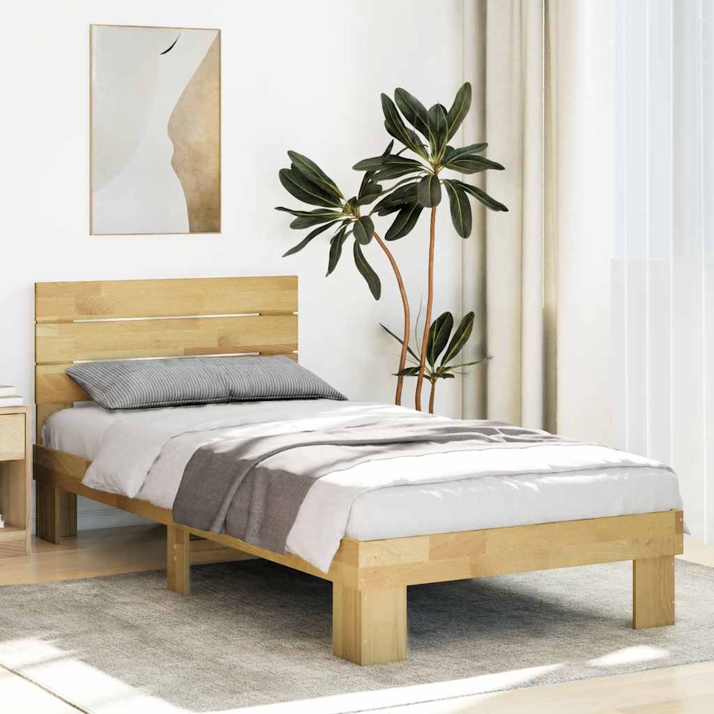 Bed Frame with Headboard without Mattress 90x200 cm Solid Wood Oak