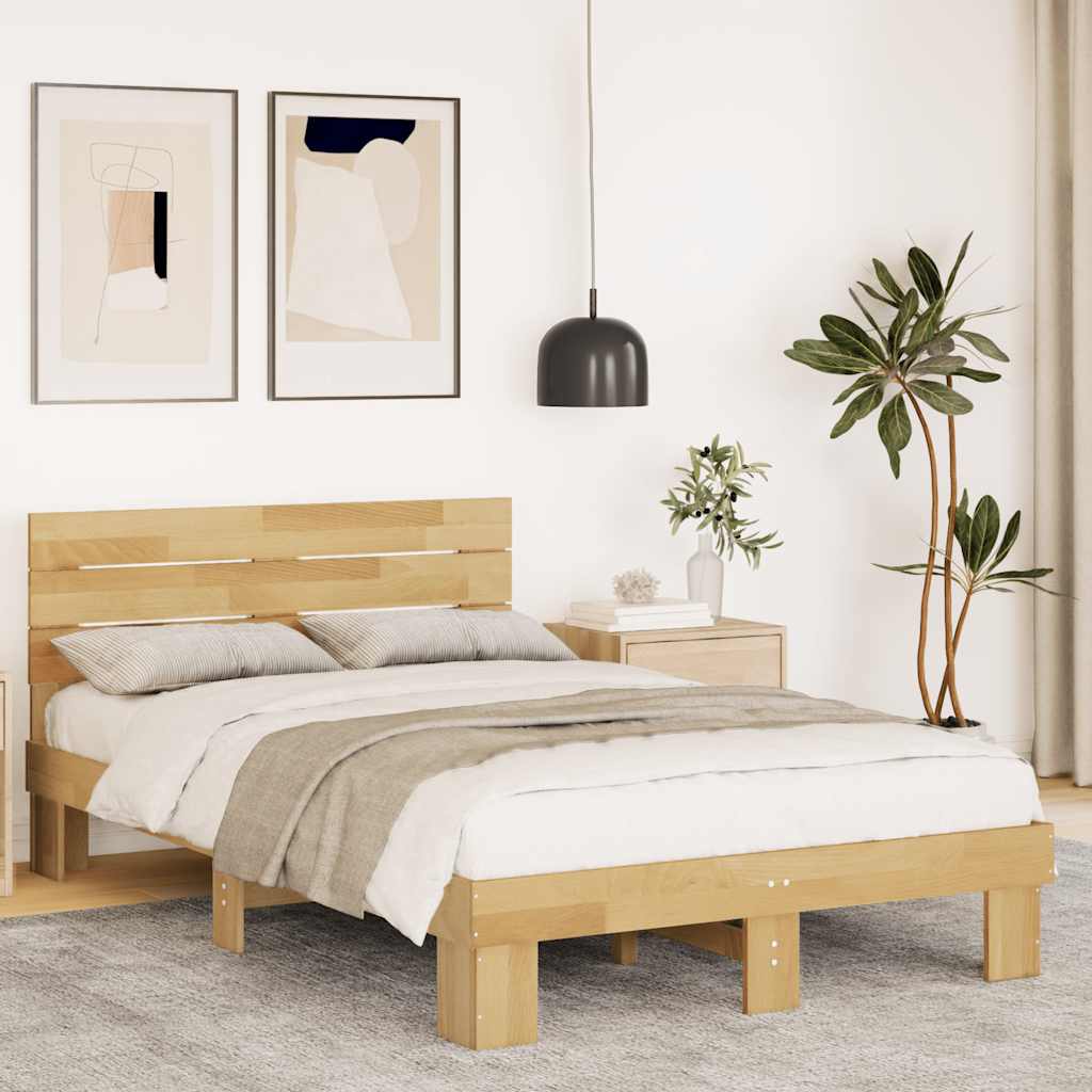 Bed Frame with Headboard without Mattress 120x200 cm Solid Wood Oak