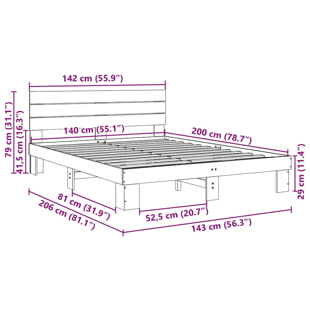 Bed Frame with Headboard without Mattress 140x200 cm Solid Wood Oak