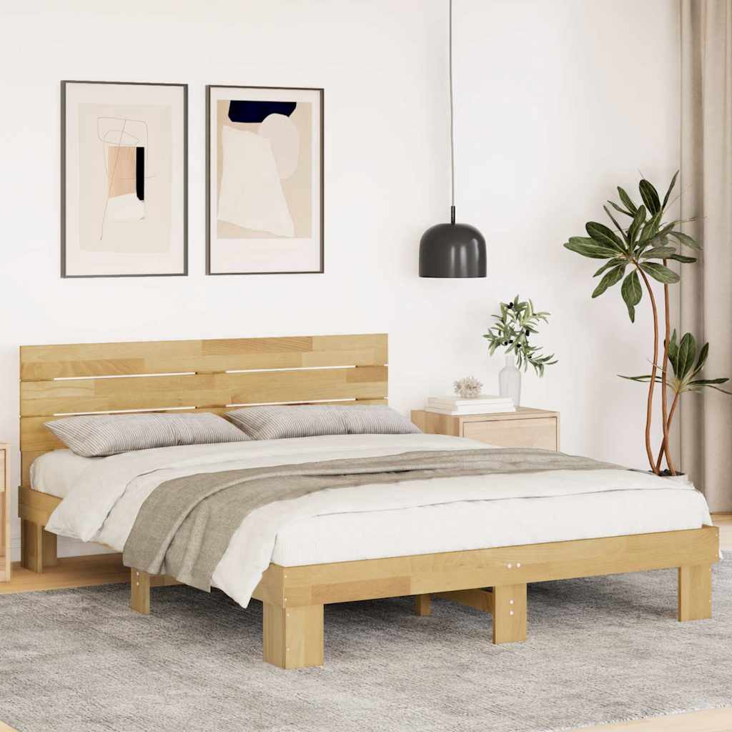 Bed Frame with Headboard without Mattress 140x200 cm Solid Wood Oak