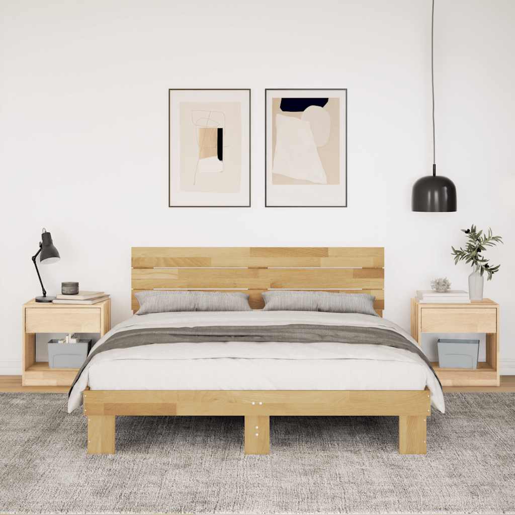 Bed Frame with Headboard without Mattress 150x200 cm Solid Wood Oak