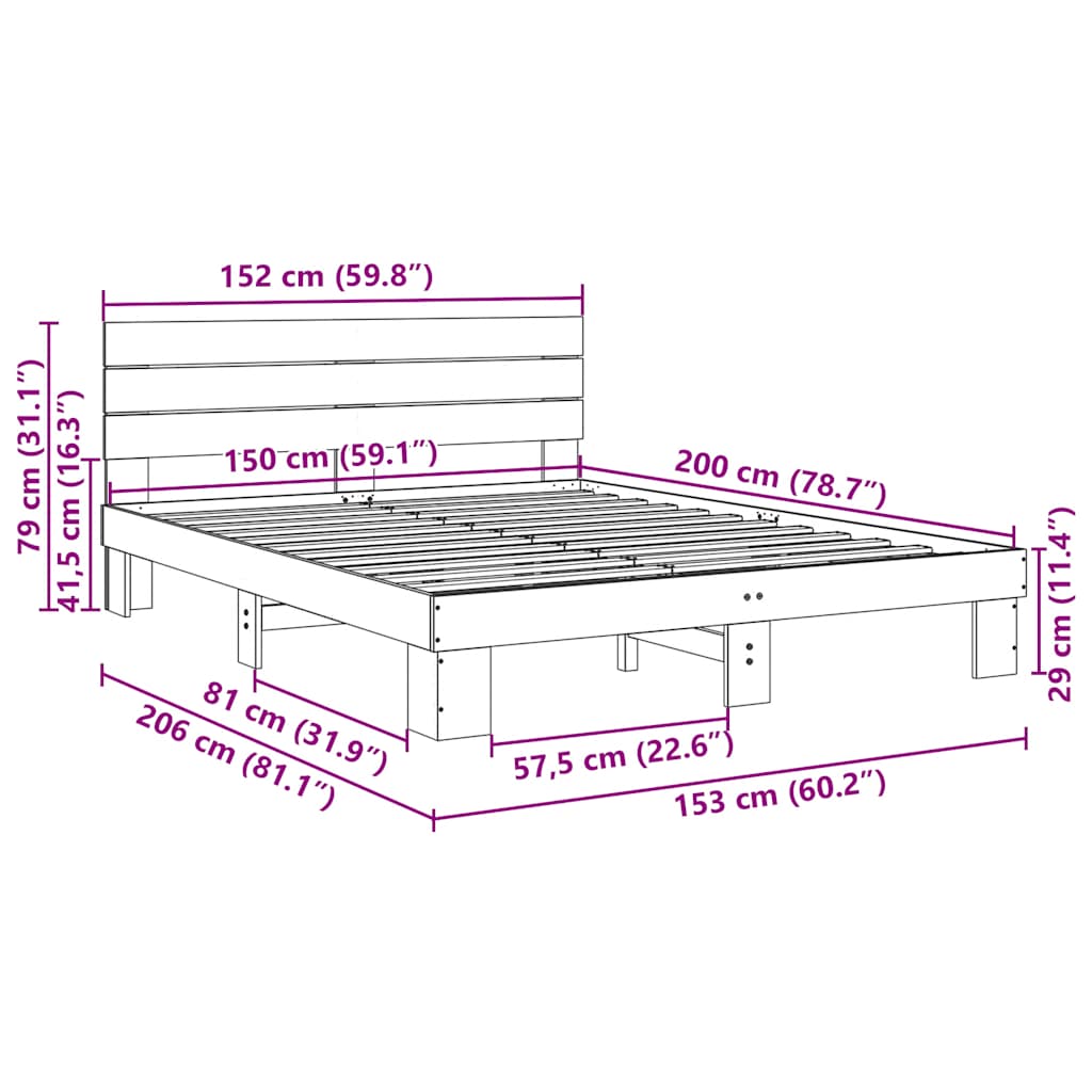 Bed Frame with Headboard without Mattress 150x200 cm Solid Wood Oak