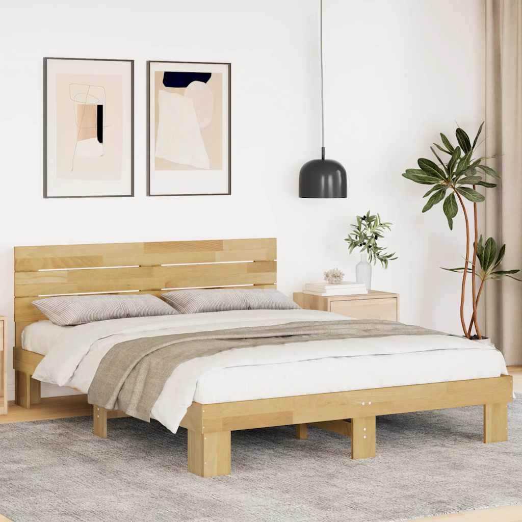 Bed Frame with Headboard without Mattress 150x200 cm Solid Wood Oak
