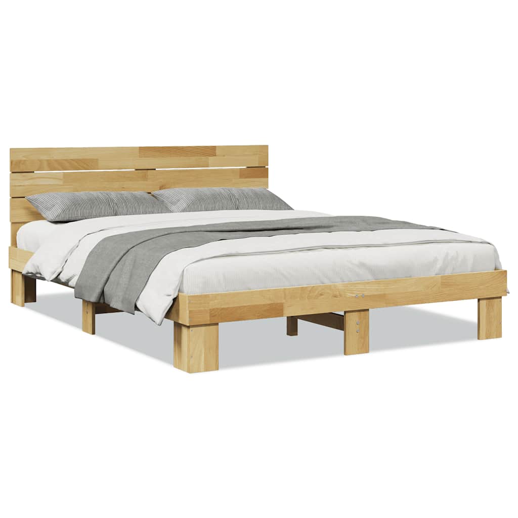 Bed Frame with Headboard without Mattress 135x190 cm Solid Wood Oak