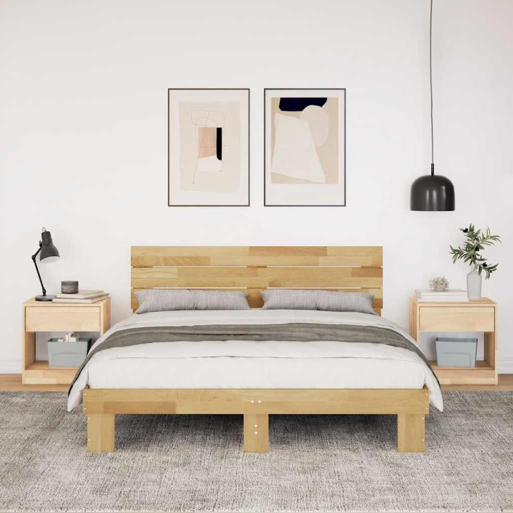 Bed Frame with Headboard without Mattress 135x190 cm Solid Wood Oak