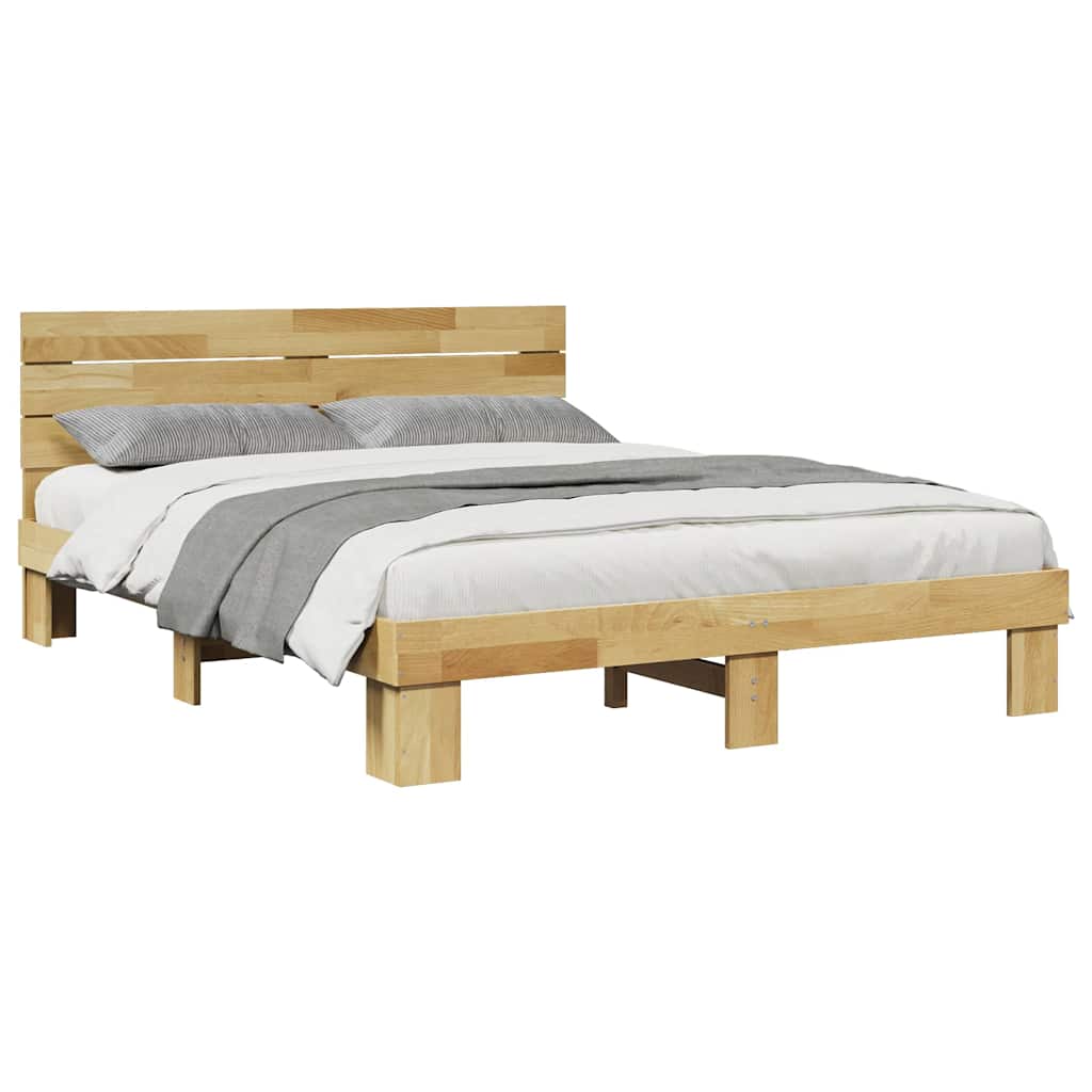 Bed Frame with Headboard without Mattress 135x190 cm Solid Wood Oak